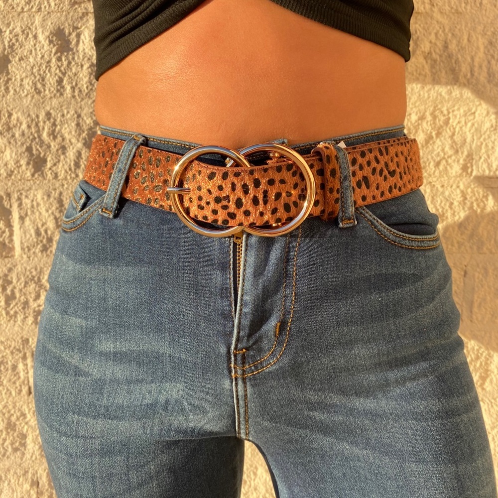 Leopard Fur Gold Buckle Belt